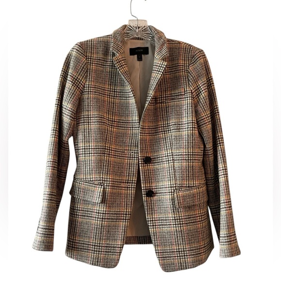 J.Crew Regent Wool Blazer Sz 2 Houndstooth Plaid Gray Blue Academia Preppy Class - Picture 11 of 11